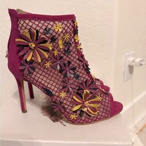 Jessica Simpson Purple and Yellow Peep Toe Bootie 8